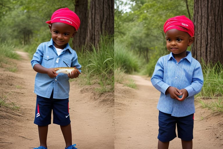  small african boy with a fish he caught hyperrealistic, full body, detailed clothing, highly detailed, cinematic lighting, stunningly beautiful, intricate, sharp focus, f/1. 8, 85mm, (centered image composition), (professionally color graded), ((bright soft diffused light)), volumetric fog, trending on instagram, trending on tumblr, HDR 4K, 8K