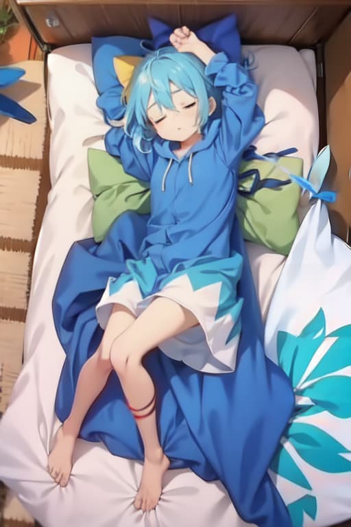  Cirno in a sleeping bag, painting