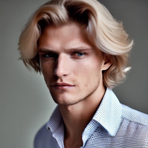 portrait+ style Russian queer supermodel blonde hunk dude face