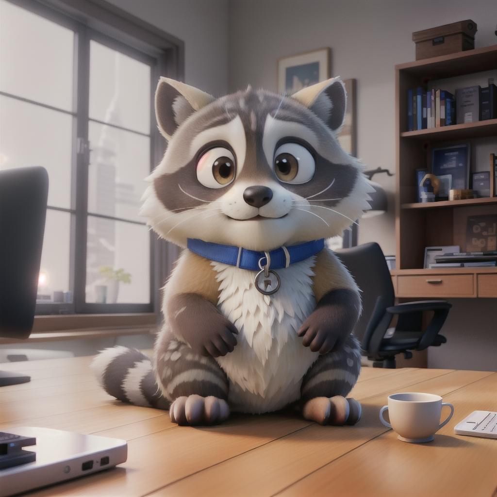  raccoon sitting in gaming chair front a computer on desktop, ((semi anthropomorphic)),(full body), tail, belly, sitting, fat, (chubby), (((white background))), solo, desktop, gaming chair, side view,  [[[clothes]]] hyperrealistic, full body, detailed clothing, highly detailed, cinematic lighting, stunningly beautiful, intricate, sharp focus, f/1. 8, 85mm, (centered image composition), (professionally color graded), ((bright soft diffused light)), volumetric fog, trending on instagram, trending on tumblr, HDR 4K, 8K