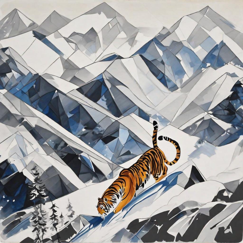  masterpiece, best quality,Draw a tiger coming down the mountain