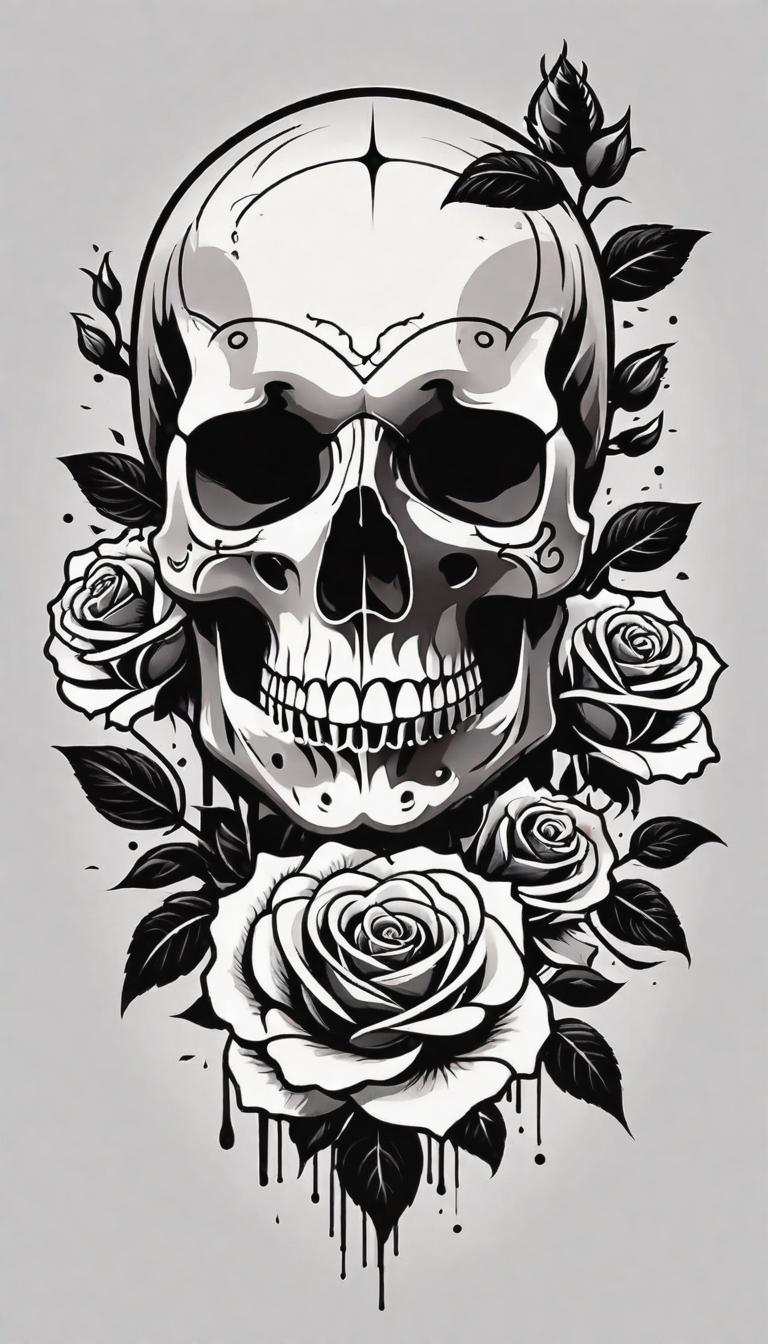  Minimalist tattoo style depiction of a skull with roses. Simple, powerful, black or grey lines on a light, solid color background., using simple and powerful black or grey lines on a light, solid color background. hyperrealistic, full body, detailed clothing, highly detailed, cinematic lighting, stunningly beautiful, intricate, sharp focus, f/1. 8, 85mm, (centered image composition), (professionally color graded), ((bright soft diffused light)), volumetric fog, trending on instagram, trending on tumblr, HDR 4K, 8K