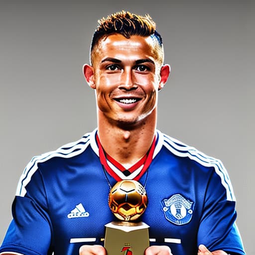 portrait+ style A photo of C.Ronaldo in Manchester united shirt holding premier league golden boot award with a banner at the top saying "top scorer"2024 season