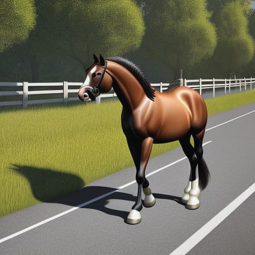  design a horse hyper realistic that help a child on the road