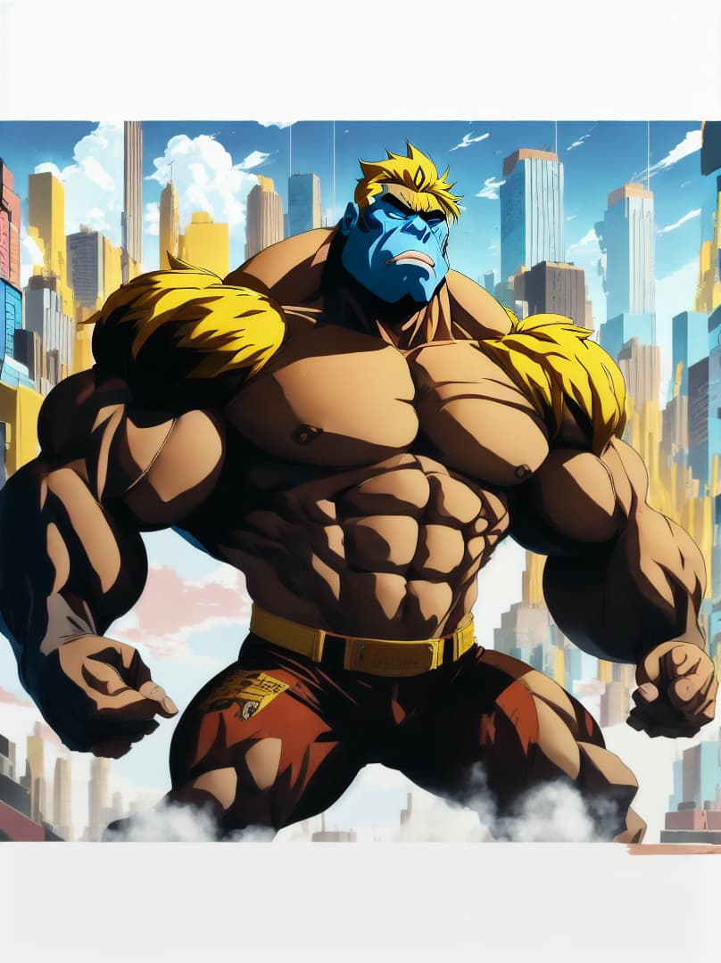  , anime-style illustration of a gorilla with extreme muscular development, in a dynamic pose that captures a 'roid rage'.,RAGE,menacing<lora:chad97qi:0.07655424501345531><lora:yellow-family:0.25172963598036135><lora:octoghibli:0.8723620831649697><lora:ae-t-pagepal:0.23817375049702716> hyperrealistic, full body, detailed clothing, highly detailed, cinematic lighting, stunningly beautiful, intricate, sharp focus, f/1. 8, 85mm, (centered image composition), (professionally color graded), ((bright soft diffused light)), volumetric fog, trending on instagram, trending on tumblr, HDR 4K, 8K