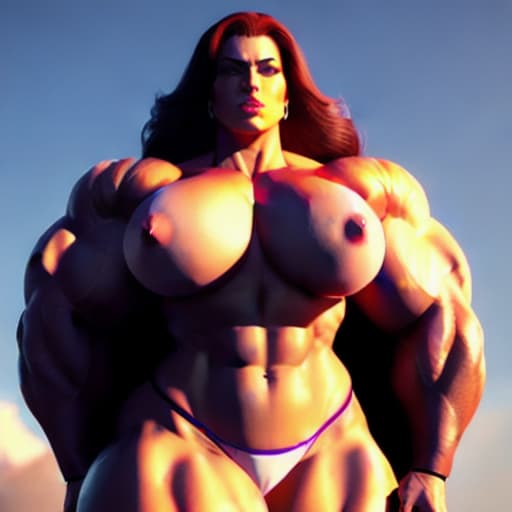  detail realistic 3d image of Gigantic female bodybuilder, gorgeous ai face, Towering stature 10 feet tall, emphasize disproportionately gigantic intense muscles, emphasize gigantic beach ball chest dimensions, emphasize disproportionate body proportions, intimidating imposing figure displaying monsterous strength, emphasizing disproportionately gigantic biceps dimensions measuring 200 inches, emphasizing disproportionately gigantic quadriceps at 400 inches, emphasizing gigantic calves measuring 250 inches, emphasize disproportionately gigantic physique with visible muscle definition, disproportionately gigantic Emphasized pectoral muscles contributing to her powerful appearance, emphasize gigantic flared trapezius muscles to her head, empha hyperrealistic, full body, detailed clothing, highly detailed, cinematic lighting, stunningly beautiful, intricate, sharp focus, f/1. 8, 85mm, (centered image composition), (professionally color graded), ((bright soft diffused light)), volumetric fog, trending on instagram, trending on tumblr, HDR 4K, 8K