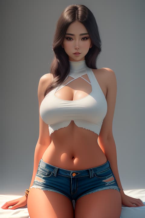  delicate and beautiful female in a crop top and ripped jeans, 1girl,, detailed eyes, hyperrealistic, full body, highly detailed, cinematic lighting, intricate, sharp focus, f/1. 8, 85mm, (centered image composition), (professionally color graded), ((bright soft diffused light)), volumetric fog, trending on instagram, HDR 4K, 8K