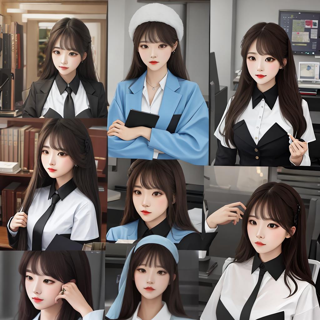  Masterpiece, best quality, draw seven different styles of female secretaries