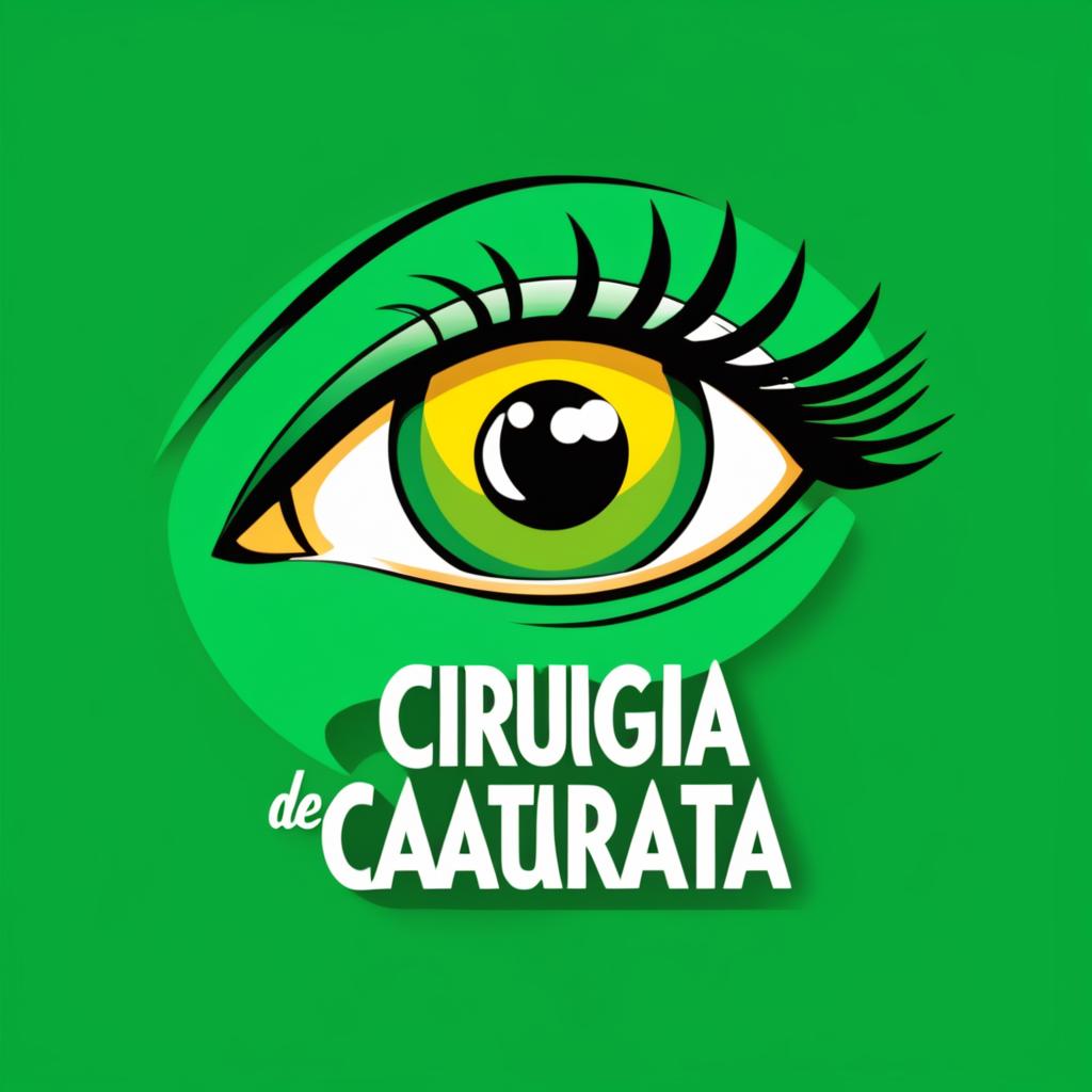  Logo, Logo de um olho, com o texto ”cirurgia de catarata” e com a paleta de cor no verde