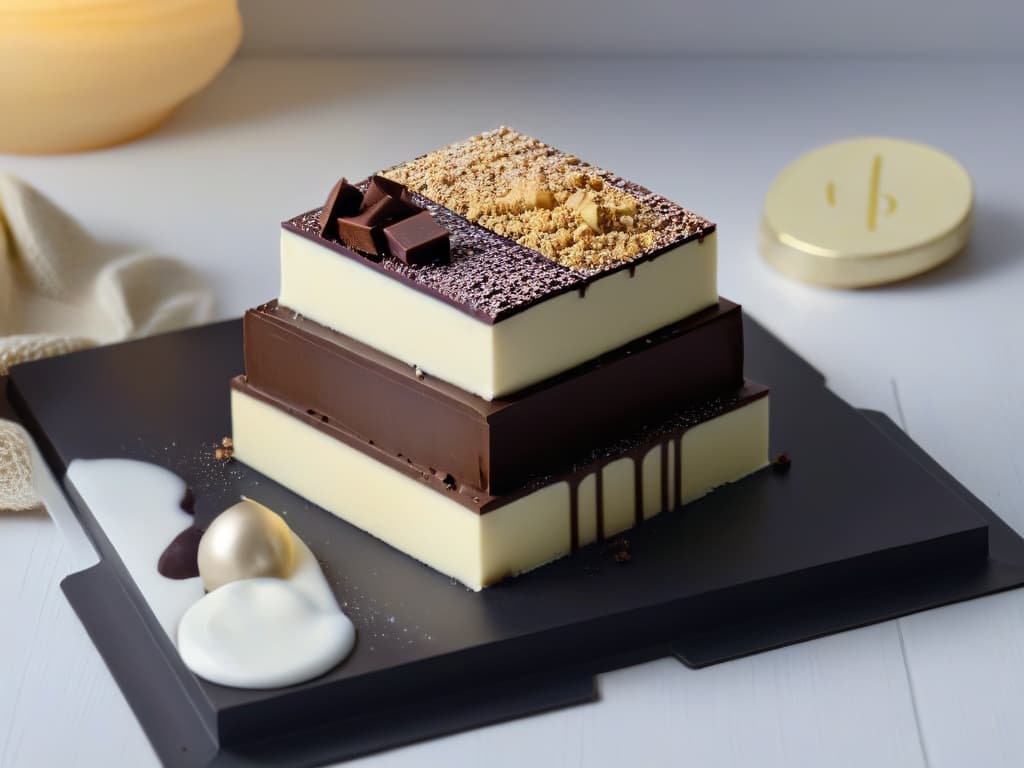  A closeup, ultrahighresolution image of a stack of premium Belgian chocolate chunks in various shades of dark, milk, and white chocolate, artfully arranged on a sleek, minimalist black plate. The textures of the chocolate chunks are highlighted under a soft, natural light, showcasing their glossy surfaces and intricate details. Each piece exudes a sense of luxury and indulgence, inviting the viewer to immerse themselves in the world of fine Belgian chocolate. The composition is elegant, sophisticated, and visually appealing, perfectly complementing the upscale theme of the article. hyperrealistic, full body, detailed clothing, highly detailed, cinematic lighting, stunningly beautiful, intricate, sharp focus, f/1. 8, 85mm, (centered image composition), (professionally color graded), ((bright soft diffused light)), volumetric fog, trending on instagram, trending on tumblr, HDR 4K, 8K