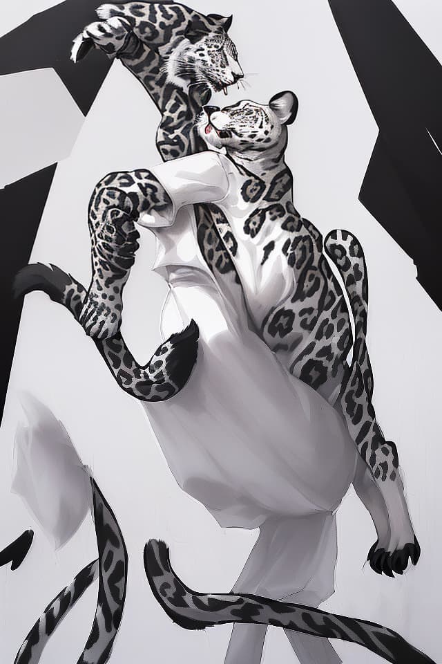  (((White and black color only))) (((picture of animals))) (((smart animal black leopard)))) (Illustration of only white and black) (Black and White) Monochrome Sky) (Black Panther) (White Feathers Dancing) High Quality, 8k, Masterpiece