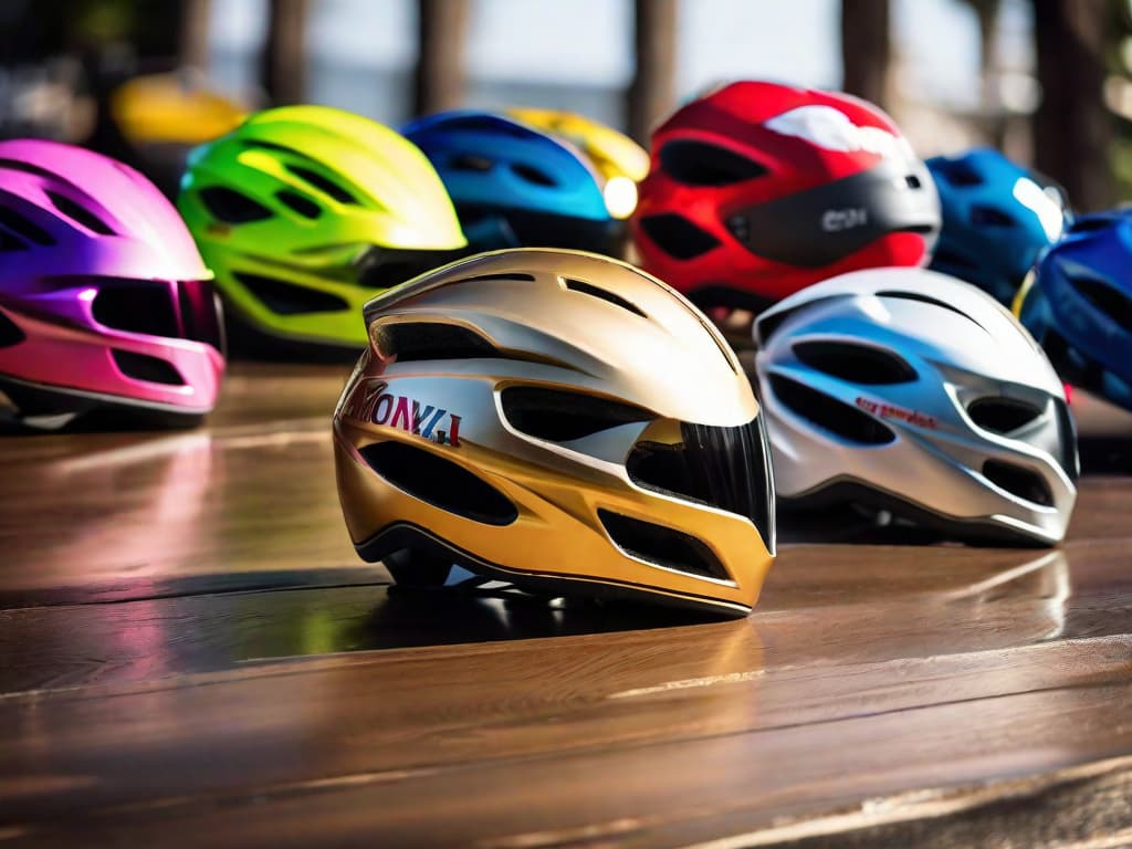  A close-up shot of a shiny gold medal surrounded by colorful cycling jerseys and helmets on a rustic wooden table. digital art, ilustration hyperrealistic, full body, detailed clothing, highly detailed, cinematic lighting, stunningly beautiful, intricate, sharp focus, f/1. 8, 85mm, (centered image composition), (professionally color graded), ((bright soft diffused light)), volumetric fog, trending on instagram, trending on tumblr, HDR 4K, 8K