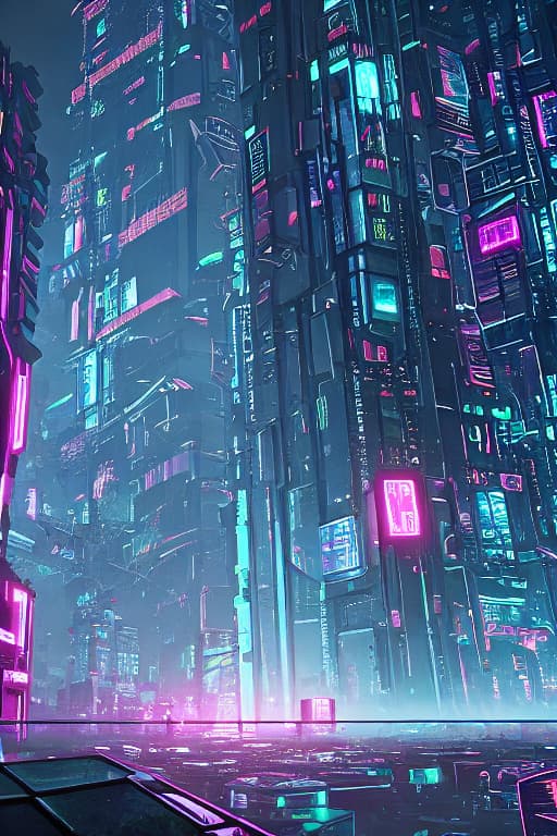  Cyberpunk futuristic cubes connected with glowing wires