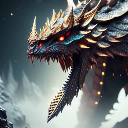  crea un dragon hyperrealistic, full body, detailed clothing, highly detailed, cinematic lighting, stunningly beautiful, intricate, sharp focus, f/1. 8, 85mm, (centered image composition), (professionally color graded), ((bright soft diffused light)), volumetric fog, trending on instagram, trending on tumblr, HDR 4K, 8K