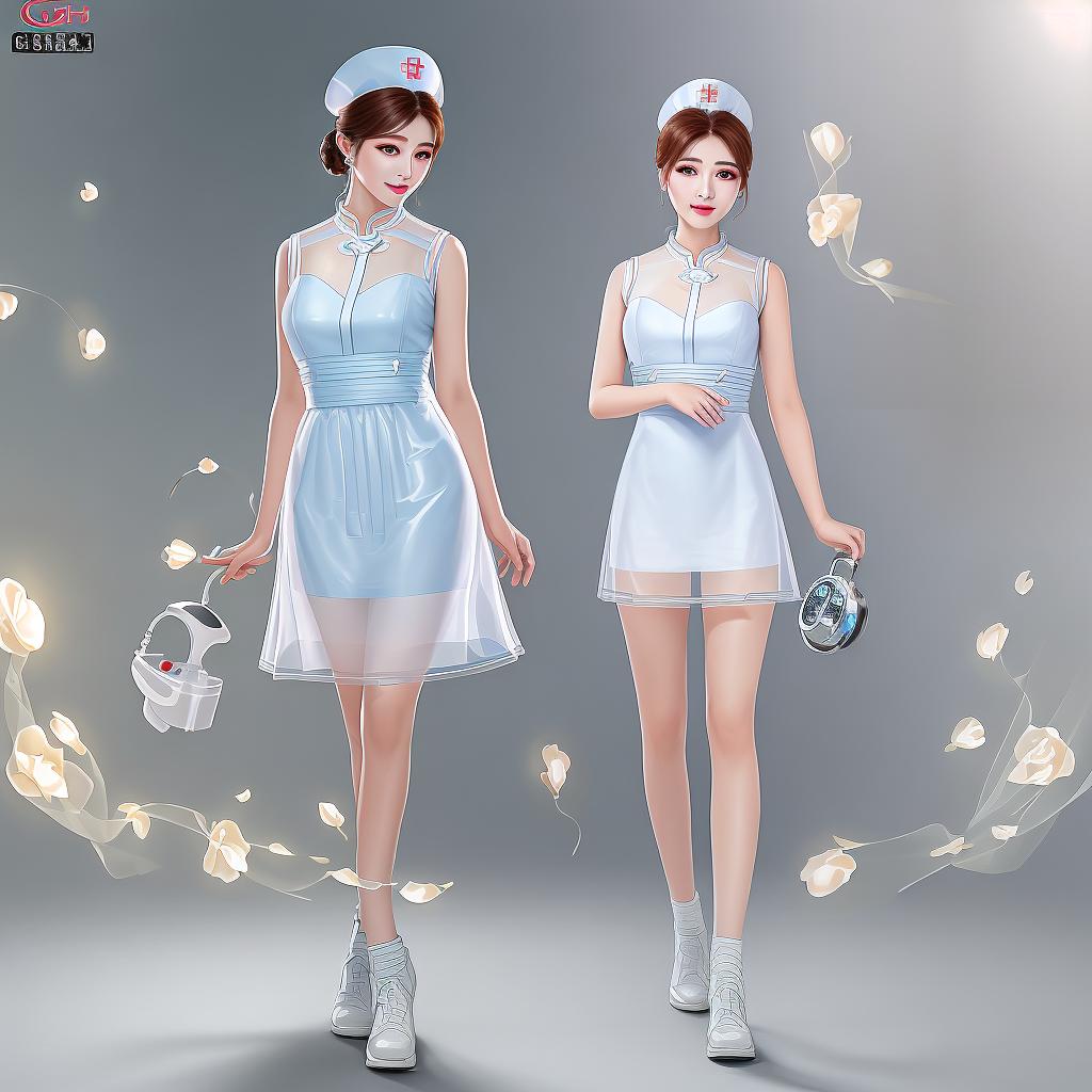  masterpiece, best quality, delicate features, perfect face, glowing skin, 8k resolution, full body lens, female, nurse, sleeveless transparent dress