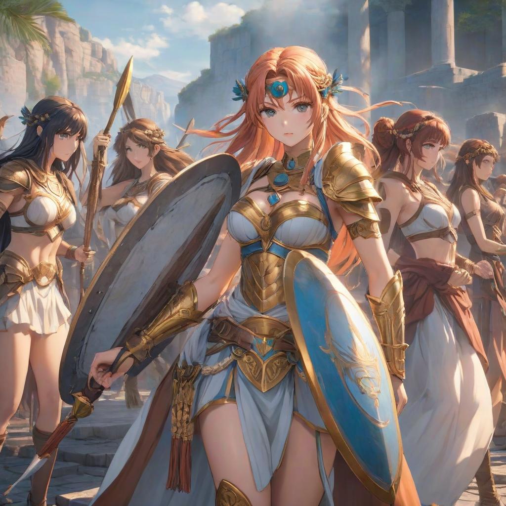  anime artwork Ancient Greece: Menades warrior maidens . anime style, key visual, vibrant, studio anime, highly detailed hyperrealistic, full body, detailed clothing, highly detailed, cinematic lighting, stunningly beautiful, intricate, sharp focus, f/1. 8, 85mm, (centered image composition), (professionally color graded), ((bright soft diffused light)), volumetric fog, trending on instagram, trending on tumblr, HDR 4K, 8K