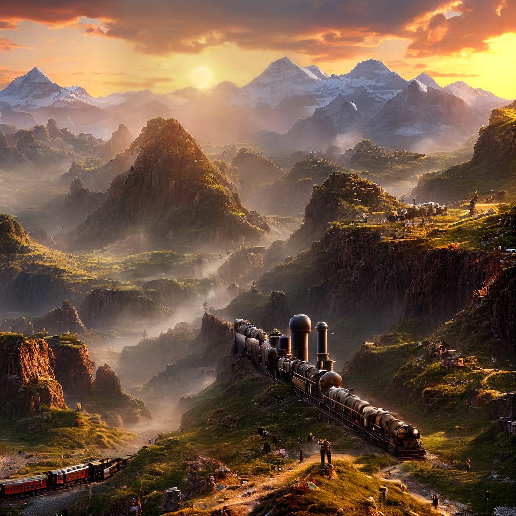  ((masterpiece)), (((best quality))), 8k, high detailed, ultra-detailed. A Wild West train approaching a rickety wooden bridge with some planks missing. train ((smoke billowing from the chimney)), (cowboys riding on horses alongside the train), (dusty desert landscape in the background), (sun setting behind the mountains), ((strong gusts of wind)), creaking sound of the bridge. hyperrealistic, full body, detailed clothing, highly detailed, cinematic lighting, stunningly beautiful, intricate, sharp focus, f/1. 8, 85mm, (centered image composition), (professionally color graded), ((bright soft diffused light)), volumetric fog, trending on instagram, trending on tumblr, HDR 4K, 8K