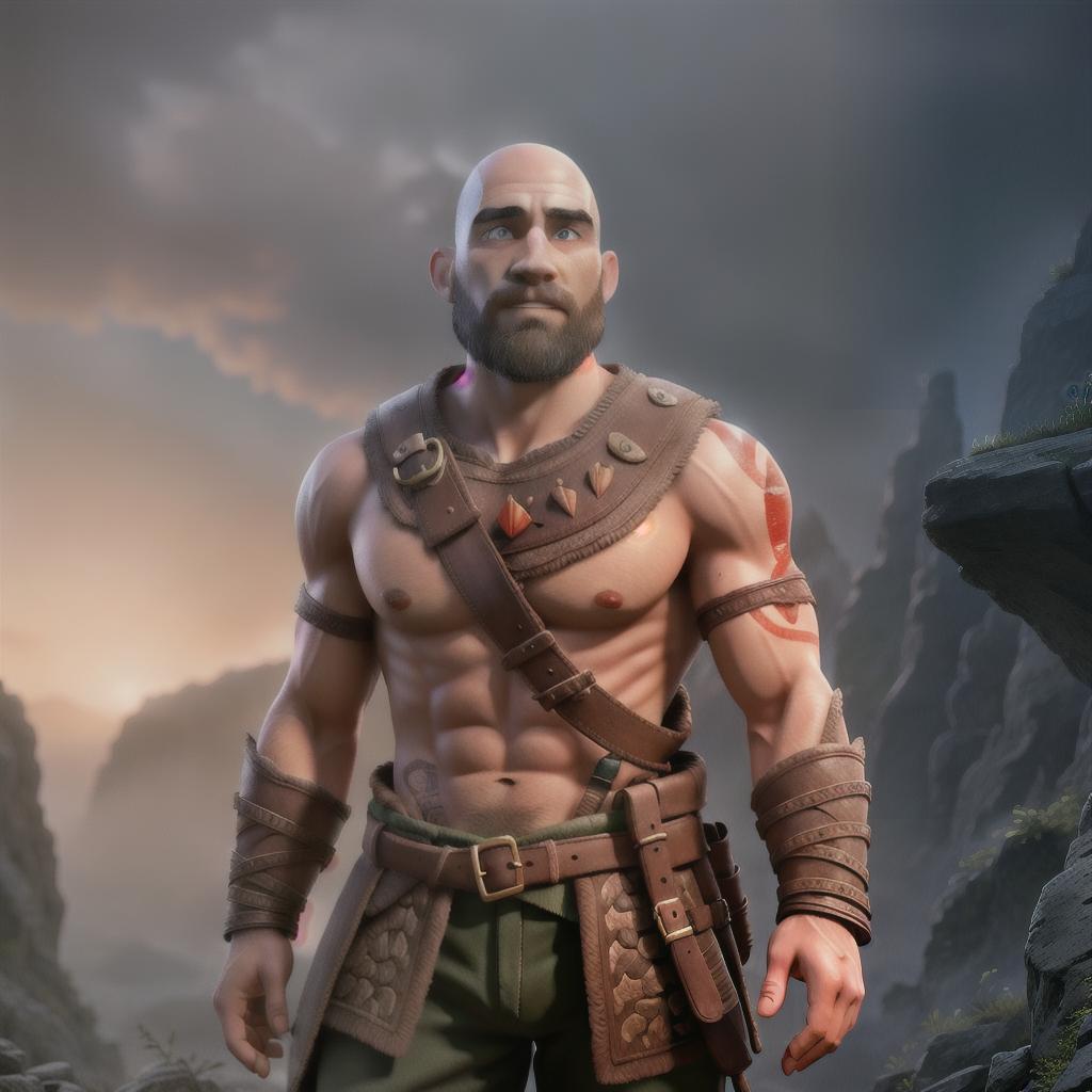  God of war hyperrealistic, full body, detailed clothing, highly detailed, cinematic lighting, stunningly beautiful, intricate, sharp focus, f/1. 8, 85mm, (centered image composition), (professionally color graded), ((bright soft diffused light)), volumetric fog, trending on instagram, trending on tumblr, HDR 4K, 8K