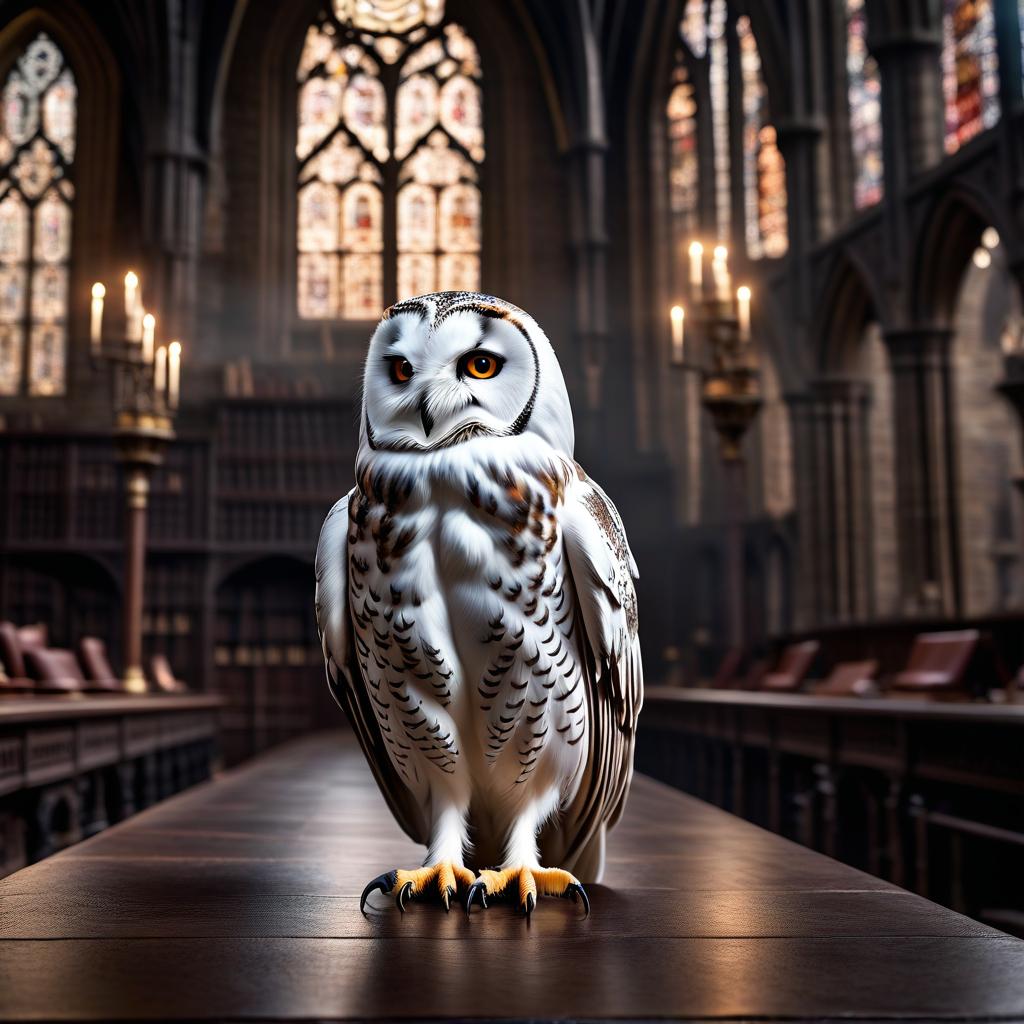  cinematic film still The symbol of the white owl in Hogwarts. . shallow depth of field, vignette, highly detailed, high budget, bokeh, cinemascope, moody, epic, gorgeous, film grain, grainy hyperrealistic, full body, detailed clothing, highly detailed, cinematic lighting, stunningly beautiful, intricate, sharp focus, f/1. 8, 85mm, (centered image composition), (professionally color graded), ((bright soft diffused light)), volumetric fog, trending on instagram, trending on tumblr, HDR 4K, 8K