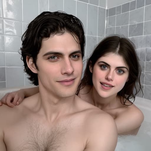  Alexandra Daddario en su luna de miel con su esposo. están teniendo sexo en la ducha. están excitados