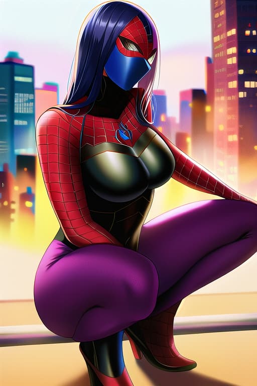  (:1.4), big large huge giant s curvey curves, Superhero spider-Man mask gwen woman bodysuit, squatting, new york city cityscape rooftop, masterpiece, (detailed face), (detailed clothes), f/1.4, ISO 200, 1/160s, 4K, unedited, symmetrical balance, in-frame, masterpiece, perfect lighting, (beautiful face), (detailed face), (detailed clothes), 1 , (woman), 4K, ultrarealistic, unedited, symmetrical balance, in-frame