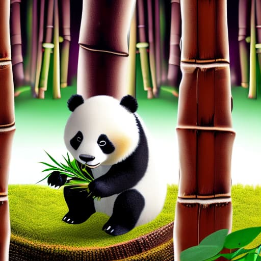 wa-vy style Panda eating bamboo in the forest high resolution