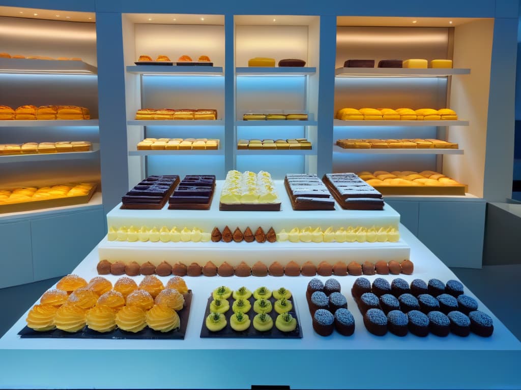  A highresolution, ultradetailed image of a sleek, modern kitchen with a pristine marble countertop showcasing an array of meticulously crafted pastries and desserts. The pastries are elegantly arranged in a symmetrical pattern, each one a miniature work of art with intricate designs and vibrant colors. The soft, natural lighting accentuates the beauty of the desserts, casting gentle shadows that add depth to the scene. The overall aesthetic is clean, sophisticated, and visually striking, perfectly capturing the essence of professional pastry craftsmanship and the global appeal of international certifications in the field. hyperrealistic, full body, detailed clothing, highly detailed, cinematic lighting, stunningly beautiful, intricate, sharp focus, f/1. 8, 85mm, (centered image composition), (professionally color graded), ((bright soft diffused light)), volumetric fog, trending on instagram, trending on tumblr, HDR 4K, 8K