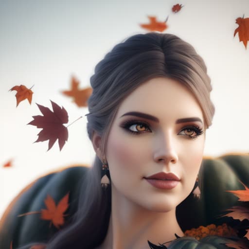  Beautiful fall fairy, white eyes, long flowing hair, falling leaves, pumpkins hyperrealistic, full body, detailed clothing, highly detailed, cinematic lighting, stunningly beautiful, intricate, sharp focus, f/1. 8, 85mm, (centered image composition), (professionally color graded), ((bright soft diffused light)), volumetric fog, trending on instagram, trending on tumblr, HDR 4K, 8K