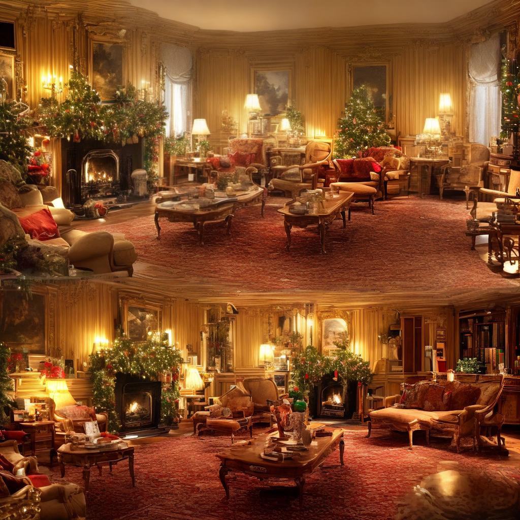  ((masterpiece)), (((best quality))), 8k, high detailed, ultra-detailed. A detailed and busy Christmas scene with a hidden Christmas elf. A cozy living room with a roaring fireplace (centered). A beautifully decorated Christmas tree (in the corner), adorned with colorful ornaments and twinkling lights. Festive stockings hanging from the mantel (filled with gifts). A family gathering around a large dining table (with a delicious feast). The room is filled with warmth and joy (soft golden lighting). hyperrealistic, full body, detailed clothing, highly detailed, cinematic lighting, stunningly beautiful, intricate, sharp focus, f/1. 8, 85mm, (centered image composition), (professionally color graded), ((bright soft diffused light)), volumetric fog, trending on instagram, trending on tumblr, HDR 4K, 8K