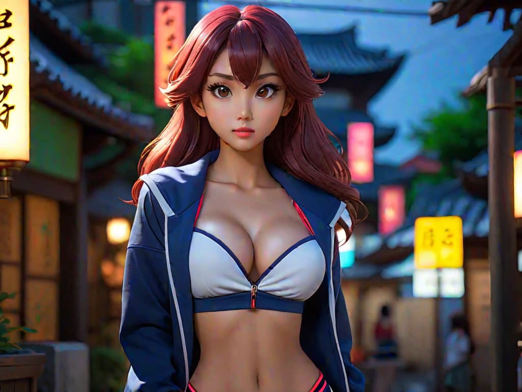  image: masterpiece, high quality, (ity), ((())), realistic anime, (professionally color graded), detailed clothing, highly detailed, cinematic lighting, perfect face, perfect body, 8k, HD, ((1: beautiful asian)), slim waist, slim build, 2 huge fake s, normal hips, medium sized round , fit, tanned, long dark neon hair, view: dynanic view, location: at night clothing: mini , mostly pose: Hey ;)