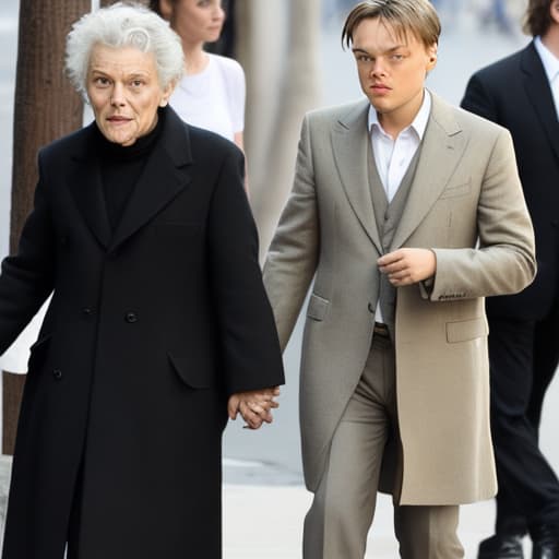  Leonardo di caprio walking with very old woman
