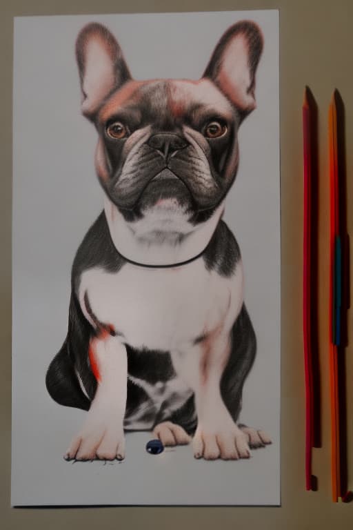 redshift style french bulldog with crayons