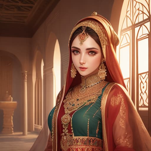  beautiful gorgeous European girl, arabian palace, arabian clothing, Concubine,. detailed skin, fine details, hyperdetailed, raytracing, subsurface scattering, diffused soft lighting, sharp focus, vivid