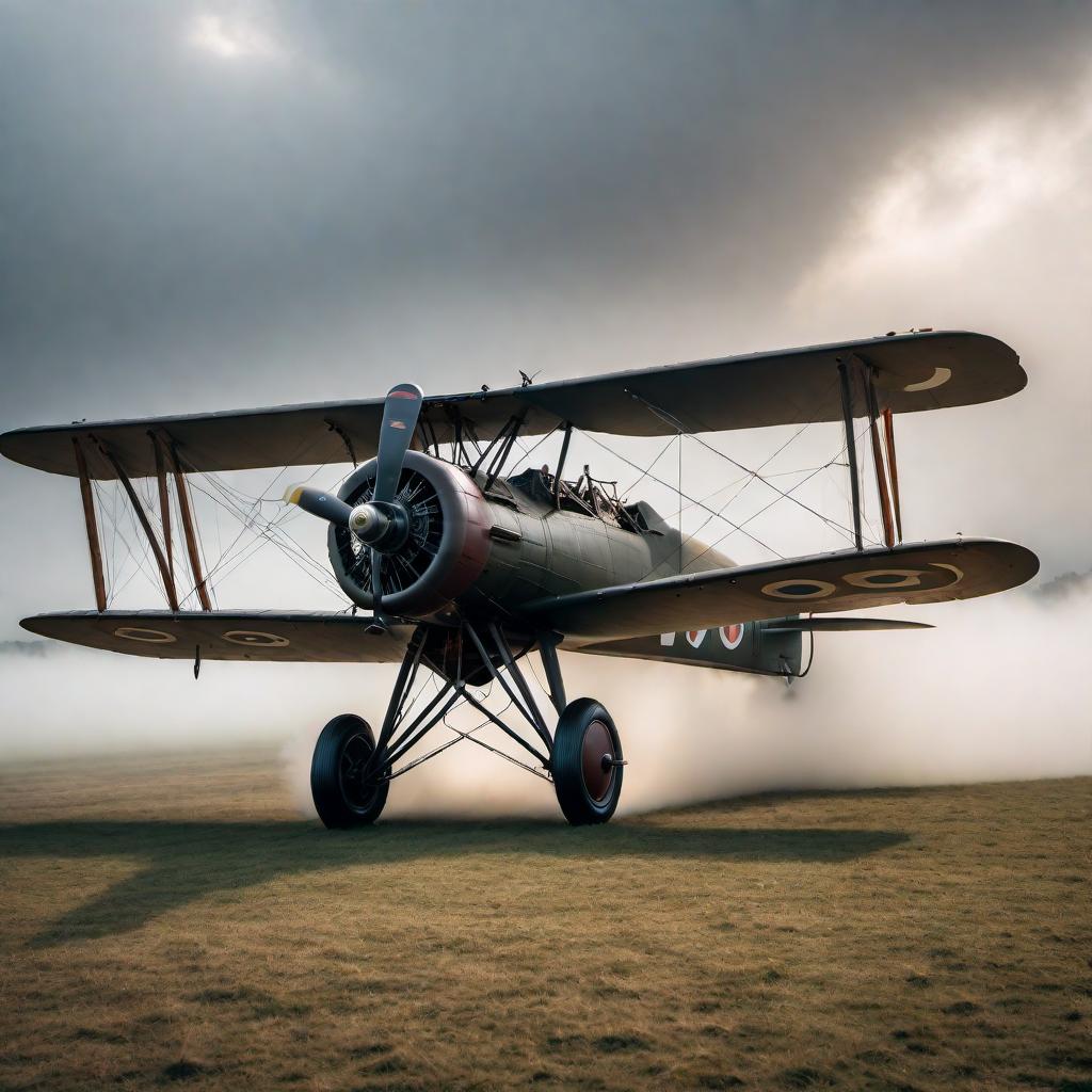  World War I aircraft hyperrealistic, full body, detailed clothing, highly detailed, cinematic lighting, stunningly beautiful, intricate, sharp focus, f/1. 8, 85mm, (centered image composition), (professionally color graded), ((bright soft diffused light)), volumetric fog, trending on instagram, trending on tumblr, HDR 4K, 8K