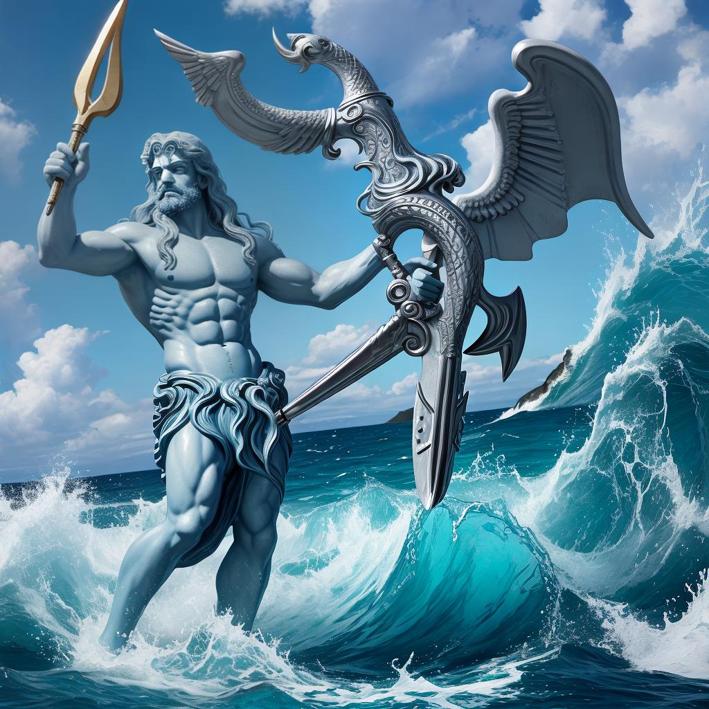  masterpiece, best quality, Poseidon rising from the ocean wielding his trident.