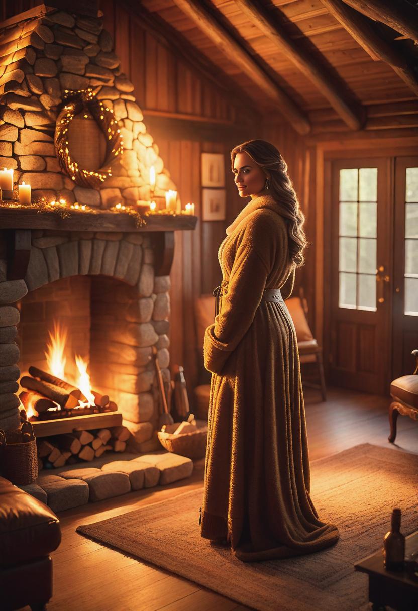  A cozy cabin in the woods, bathed in warm golden light, with a crackling fire in the fireplace. hyperrealistic, full body, detailed clothing, highly detailed, cinematic lighting, stunningly beautiful, intricate, sharp focus, f/1. 8, 85mm, (centered image composition), (professionally color graded), ((bright soft diffused light)), volumetric fog, trending on instagram, trending on tumblr, HDR 4K, 8K