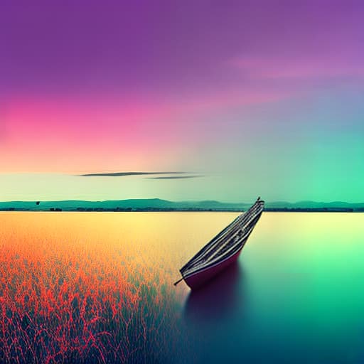 dublex style sinking ship at night, with pink, violet clouds and clear water