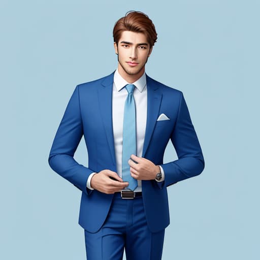  Generates a handsome, stylish business standing male figure with a light blue background fill,