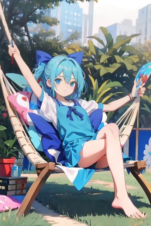  Cirno on a hammock, painted, paint style