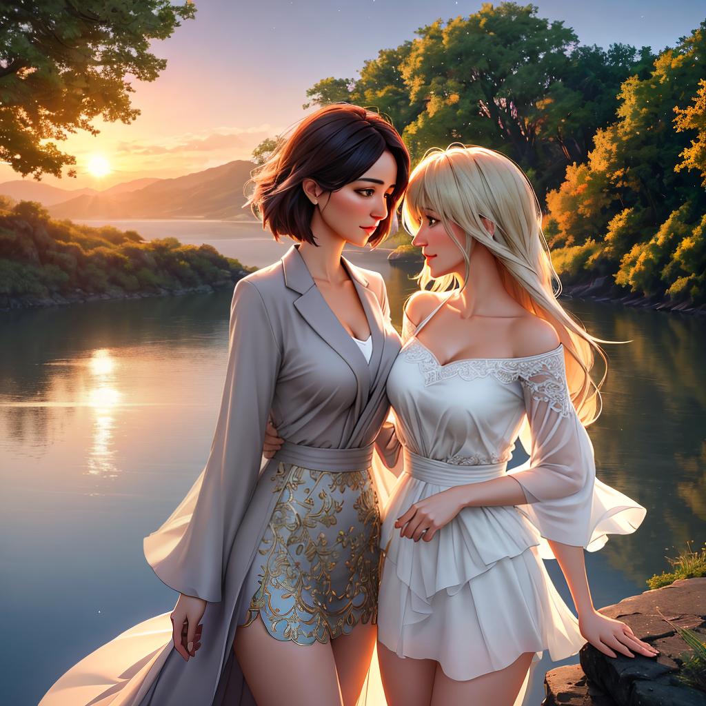  Create a high quality hyperrealistic image that visually represents the theme 'True love is not about finding someone to live with, but finding someone you can't live without.' The image should depict a couple standing together on a scenic overlook, holding each other closely and looking into each other's eyes, conveying a deep emotional connection. The background should include a beautiful sunset over a serene landscape, emphasizing the romantic atmosphere. The characters should be dressed casually, and their expressions should reflect the profound bond they share. The image should be of hyperrealistic style and high quality. hyperrealistic, full body, detailed clothing, highly detailed, cinematic lighting, stunningly beautiful, intricate, sharp focus, f/1. 8, 85mm, (centered image composition), (professionally color graded), ((bright soft diffused light)), volumetric fog, trending on instagram, trending on tumblr, HDR 4K, 8K