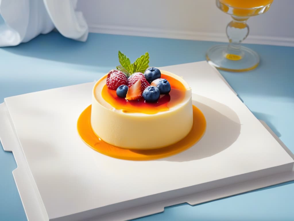  A photorealistic image of a beautifully plated dessert that combines traditional elements like flan or tres leches cake with a modern twist, showcasing intricate decorations and vibrant colors to represent the concept of renewed traditional sweets in a sophisticated and visually appealing way. hyperrealistic, full body, detailed clothing, highly detailed, cinematic lighting, stunningly beautiful, intricate, sharp focus, f/1. 8, 85mm, (centered image composition), (professionally color graded), ((bright soft diffused light)), volumetric fog, trending on instagram, trending on tumblr, HDR 4K, 8K