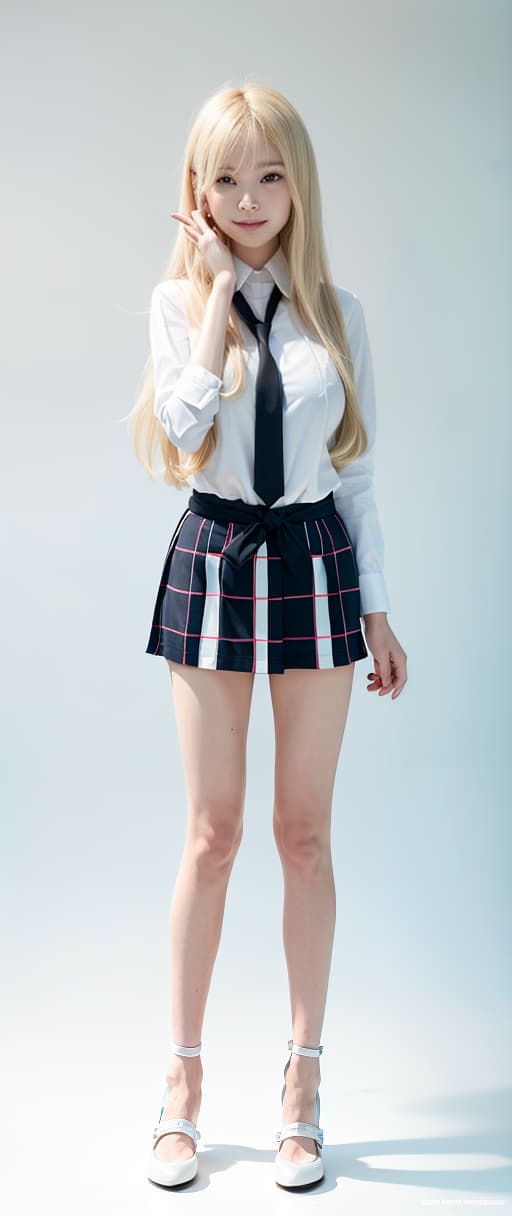  Blond, uniform, long hair, big breasts, big eyes, smiles, pink gradation hair, light blue skirt, GRINNING, piece sign, white cutter shirt, black tie,, (Masterpiece, BestQuality:1.3), (ultra detailed:1.2), (hyperrealistic:1.3), (RAW photo:1.2),High detail RAW color photo, professional photograph, (Photorealistic:1.4), (realistic:1.4), ,professional lighting, (japanese), beautiful face, (realistic face)