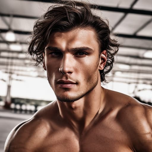 portrait+ style Russian queer fitness model brunette hunk dude face