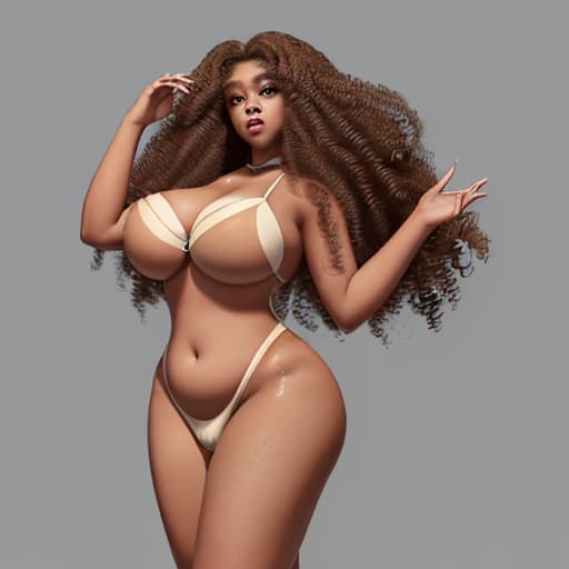  A , "curvaceous" with a frame. She has soft brown skin with waist length curly hair. Her large doe-like eyes are a deep moles color. Wears gles