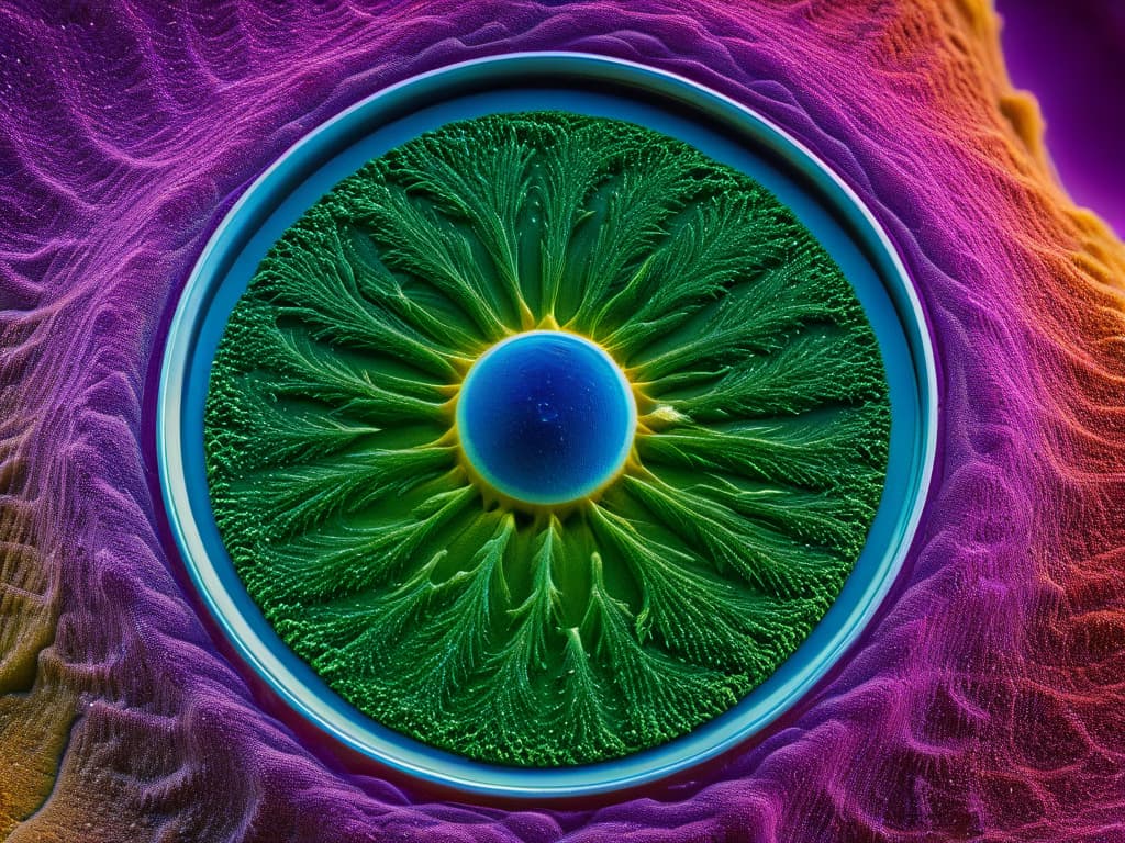  A closeup, ultradetailed image of a single yeast cell magnified under a microscope, showcasing intricate cellular structures and patterns in vibrant colors. hyperrealistic, full body, detailed clothing, highly detailed, cinematic lighting, stunningly beautiful, intricate, sharp focus, f/1. 8, 85mm, (centered image composition), (professionally color graded), ((bright soft diffused light)), volumetric fog, trending on instagram, trending on tumblr, HDR 4K, 8K