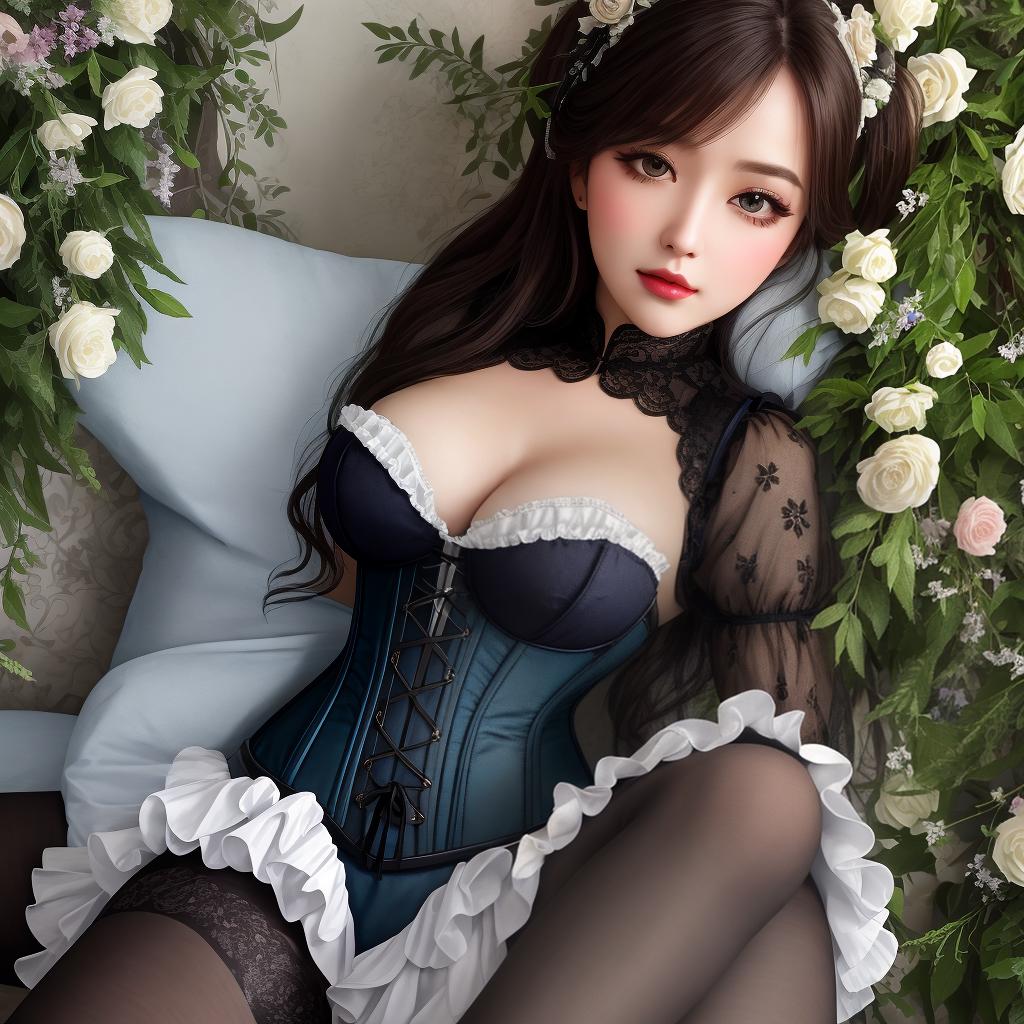  masterpiece, best quality, a , eye contact, (detailed on s:1.3), (:1.4), , amazing body, stockings, corset