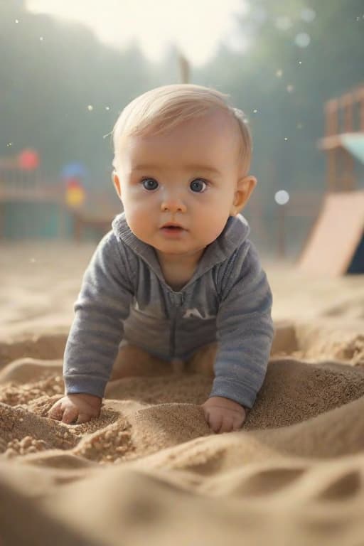  a is playing in the sandbox, cute, hyper detail, full HD hyperrealistic, full body, detailed clothing, highly detailed, cinematic lighting, stunningly beautiful, intricate, sharp focus, f/1. 8, 85mm, (centered image composition), (professionally color graded), ((bright soft diffused light)), volumetric fog, trending on instagram, trending on tumblr, HDR 4K, 8K