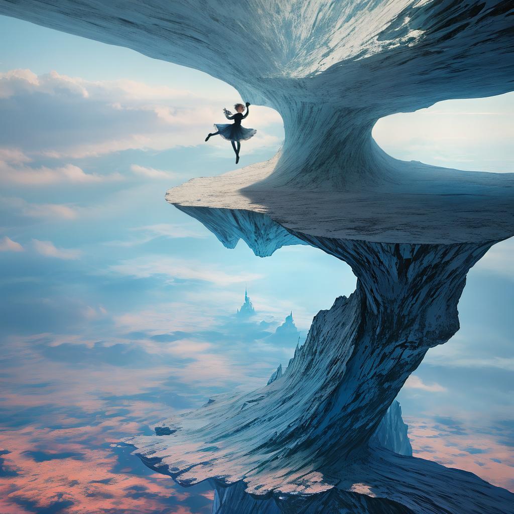  with surrealistic elements, Capture a dreamlike realm where gravity dances in reverse, revealing whimsical landscapes suspended in an ethereal ballet.