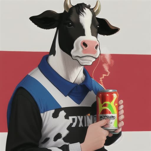  Cow drinking energy drink from a can