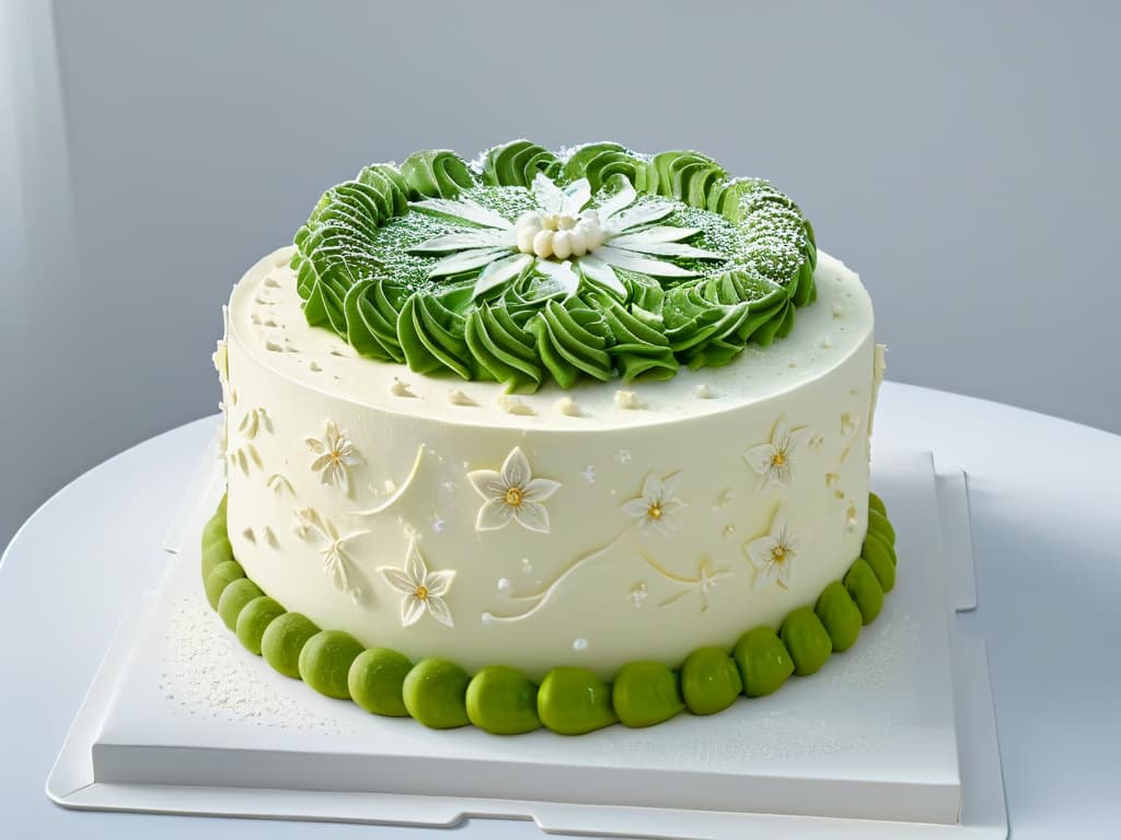  A closeup, ultradetailed image of a delicate, intricately decorated traditional cake, showcasing vibrant colors and intricate frosting details. The cake is elegantly displayed on a simple, white ceramic cake stand, with soft natural light casting shadows that highlight the intricate textures and designs of the frosting. The image captures the artistry and cultural significance of traditional pastries, evoking a sense of craftsmanship and culinary heritage. hyperrealistic, full body, detailed clothing, highly detailed, cinematic lighting, stunningly beautiful, intricate, sharp focus, f/1. 8, 85mm, (centered image composition), (professionally color graded), ((bright soft diffused light)), volumetric fog, trending on instagram, trending on tumblr, HDR 4K, 8K